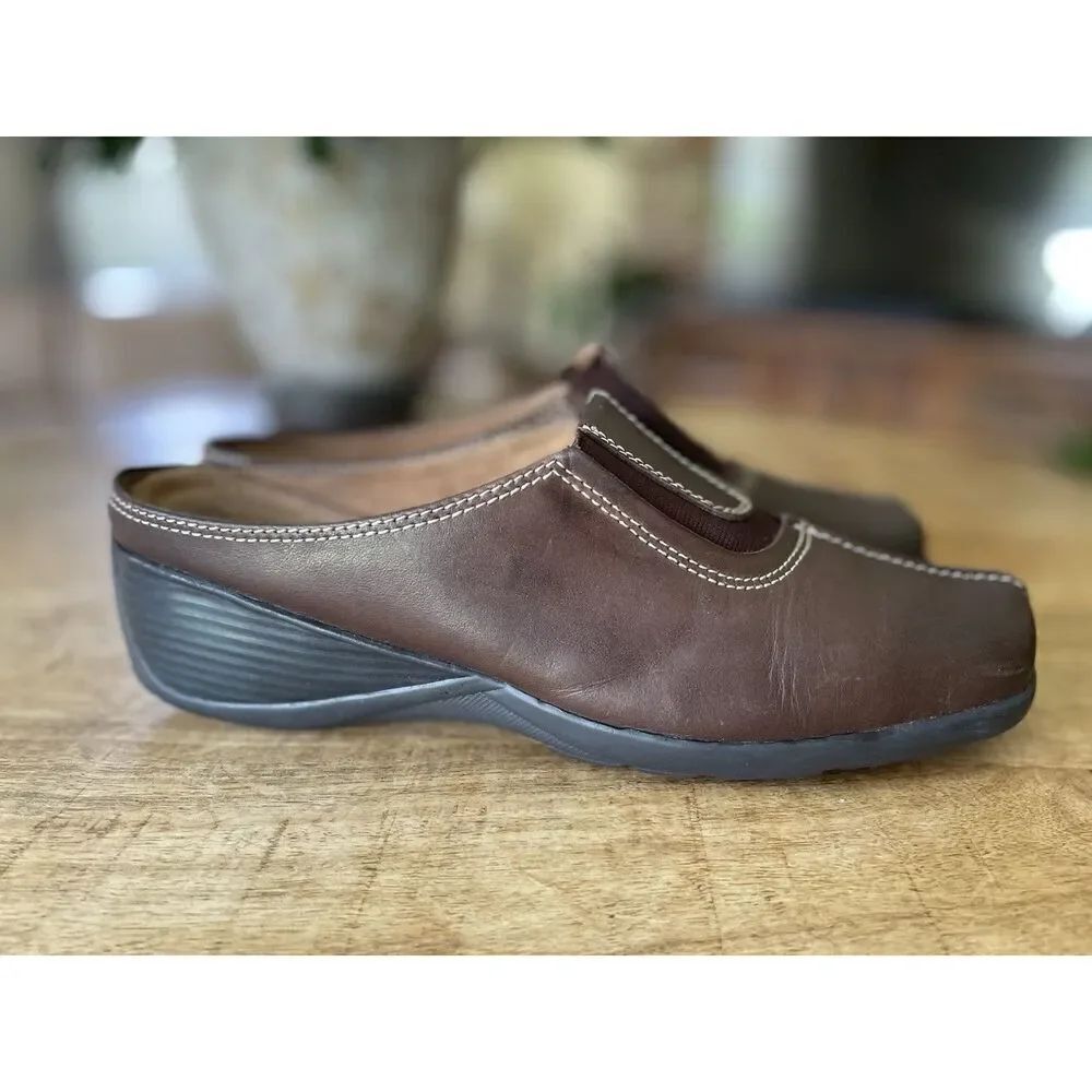 Naturalizer Womens Allia Brown Leather Clogs Slip on Mules Slides Size 8.5M